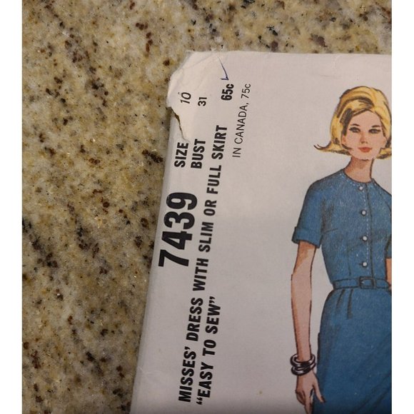 Vtg 60's McCall's 7439 Swing Dress Pencil Dress Sewing Pattern Women Sz 10 UNCUT - Picture 2 of 5